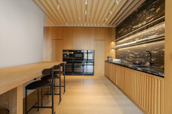 Interior, Kitchen, Recessed Lighting, Wooden Ceilings, Wood Texture Flooring