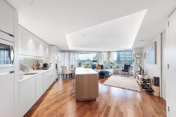 Dining room, Interior, Living room, Recessed Lighting, Wood Texture Flooring