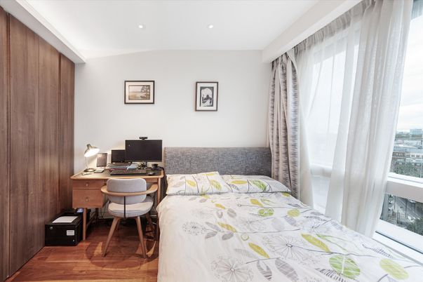 Bedroom, Home Office, Interior, Recessed Lighting, Wood Texture Flooring