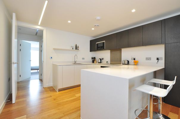 Interior, Kitchen, Recessed Lighting, Wood Texture Flooring
