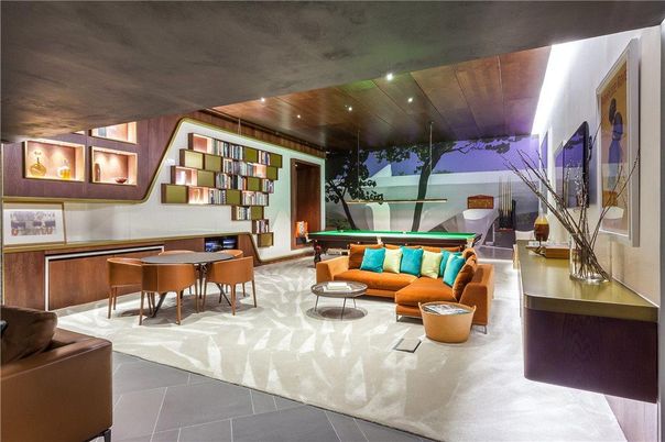 Billiard Table, Dining room, Game Room, Interior, Living room, Recessed Lighting, Wooden Ceilings