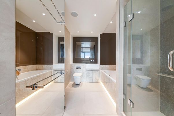 Bathroom, Glass Shower, Interior, Recessed Lighting