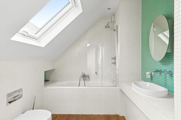 Bathroom, Glass Shower, Interior, Wood Texture Flooring