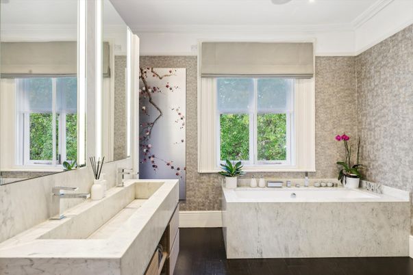 Bathroom, Interior, Recessed Lighting, Wood Texture Flooring