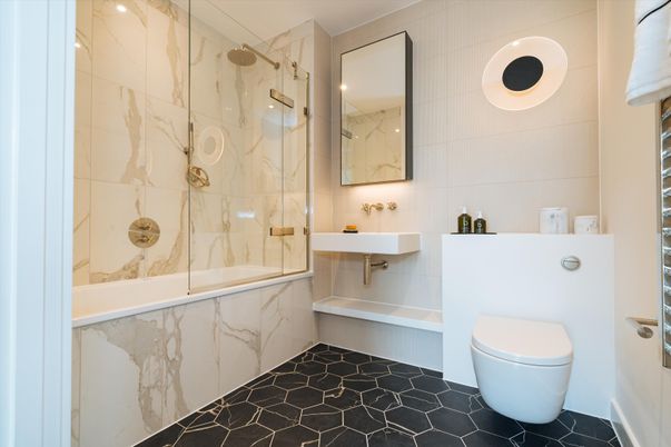 Bathroom, Glass Shower, Interior, Marble Walls