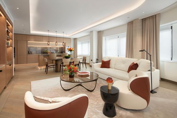 Dining room, Interior, Living room, Pendant Lights, Recessed Lighting, Wood Texture Flooring