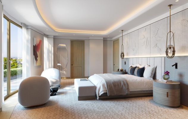 Bedroom, Interior, Pendant Lights, Recessed Lighting