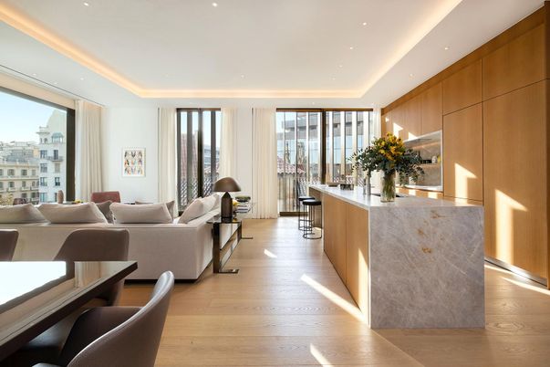 Interior, Living room, Recessed Lighting, Wood Texture Flooring