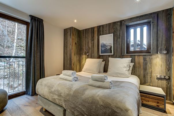 Bedroom, Interior, Recessed Lighting, Wood Texture Flooring, Wooden Walls