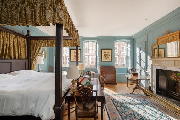 Bedroom, Fireplace, Interior, Wood Texture Flooring