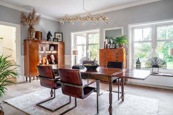 Home Office, Interior, Pendant Lights, Wood Texture Flooring