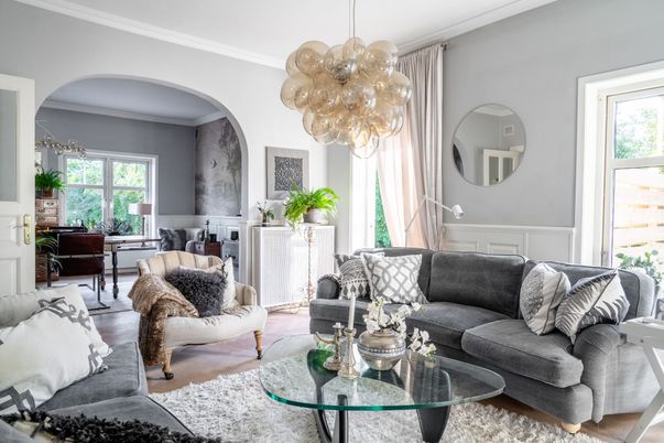 Chandelier, Interior, Living room, Pendant Lights, Wood Texture Flooring