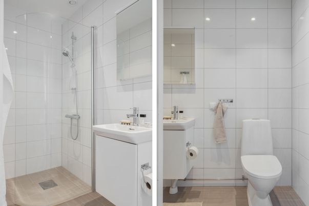 Bathroom, Glass Shower, Interior, Wood Texture Flooring