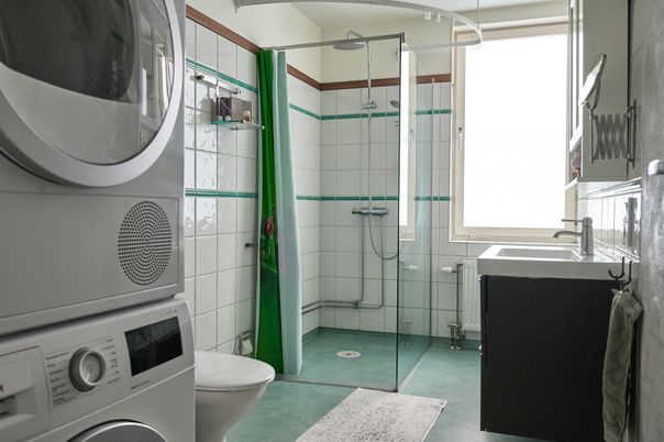 Bathroom, Glass Shower, Interior, Washer