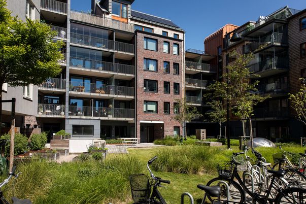Backyard, Exterior, Facade, Brick Facade, Condo Building