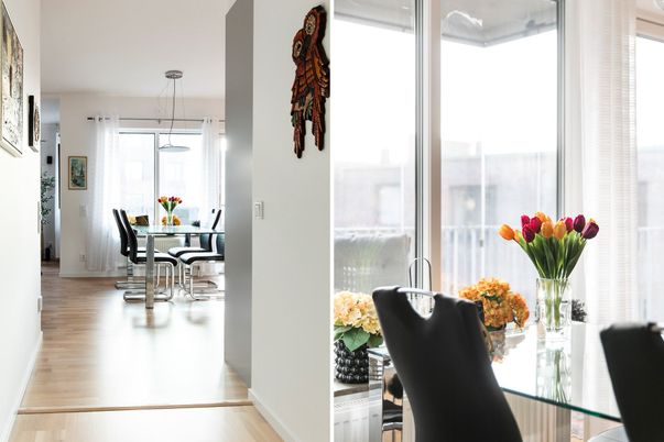 Dining room, Interior, Pendant Lights, Wood Texture Flooring