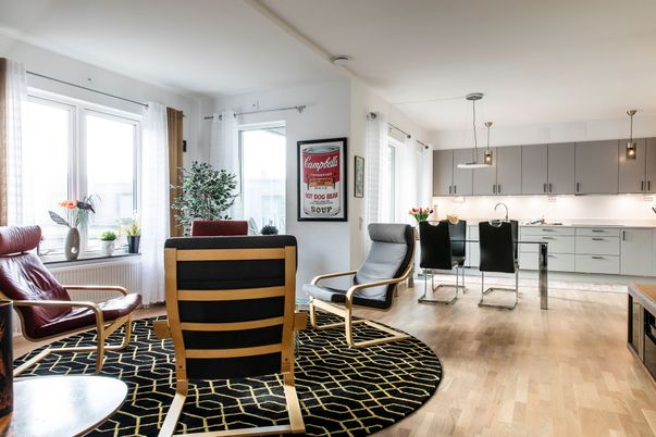 Interior, Kitchen, Pendant Lights, Wood Texture Flooring