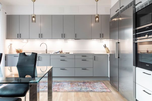 Interior, Kitchen, Pendant Lights, Wood Texture Flooring