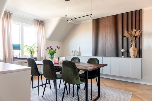 Dining room, Interior, Wood Texture Flooring