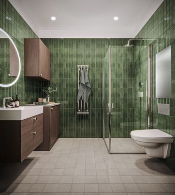 Bathroom, Glass Shower, Interior, Recessed Lighting