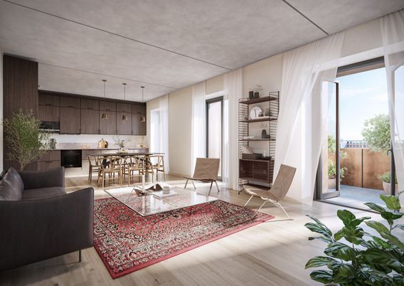 Dining room, Interior, Kitchen, Pendant Lights, Wood Texture Flooring