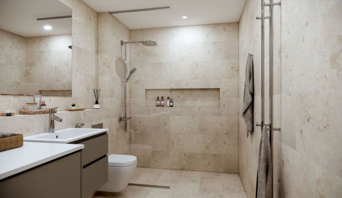 Bathroom, Glass Shower, Interior, Recessed Lighting