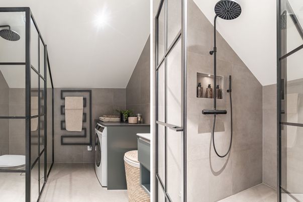 Bathroom, Glass Shower, Interior, Recessed Lighting