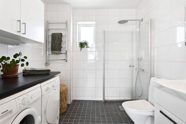 Bathroom, Glass Shower, Interior, Washer