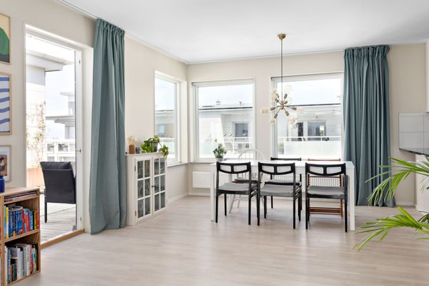 Dining room, Interior, Pendant Lights, Wood Texture Flooring