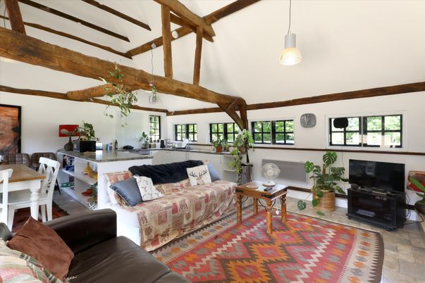 Dining room, Interior, Living room, Pendant Lights, Wooden Beams