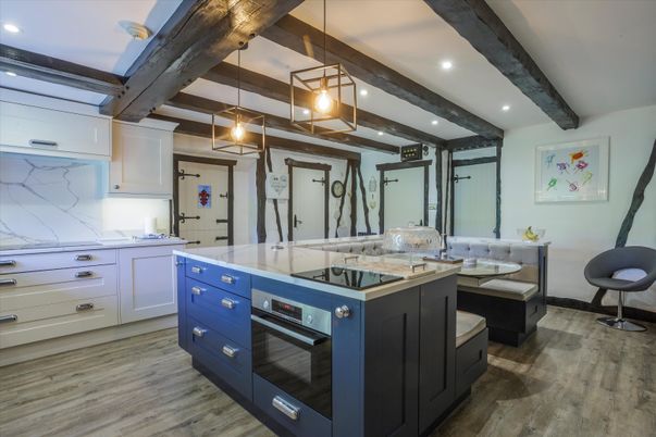 Bathroom, Interior, Marble Walls, Pendant Lights, Recessed Lighting, Wooden Beams, Wood Texture Flooring