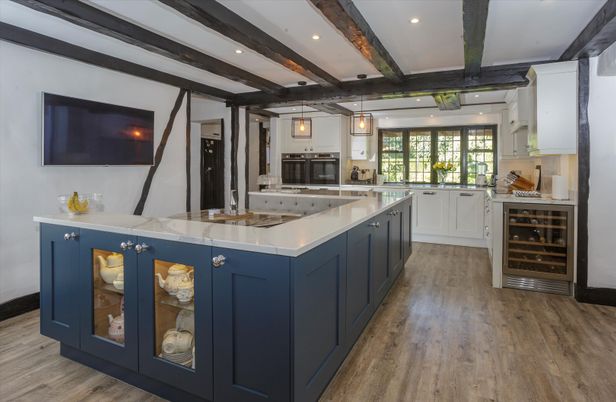 Interior, Kitchen, Recessed Lighting, Stainless Steel Appliances, Wooden Beams, Wood Texture Flooring