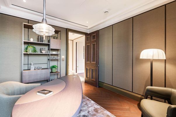 Home Office, Interior, Pendant Lights, Recessed Lighting, Wood Texture Flooring