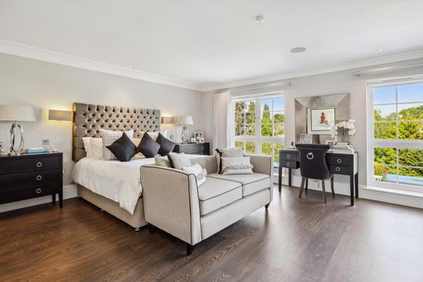 Bedroom, Home Office, Interior, Recessed Lighting, Wood Texture Flooring