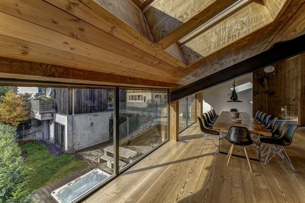 Dining room, Interior, Wooden Beams, Wooden Ceilings, Wood Texture Flooring