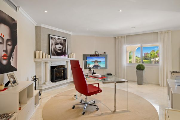 Fireplace, Home Office, Interior, Recessed Lighting