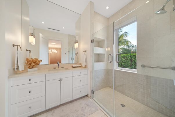 Bathroom, Dual Sink Vanities, Glass Shower, Interior, Recessed Lighting