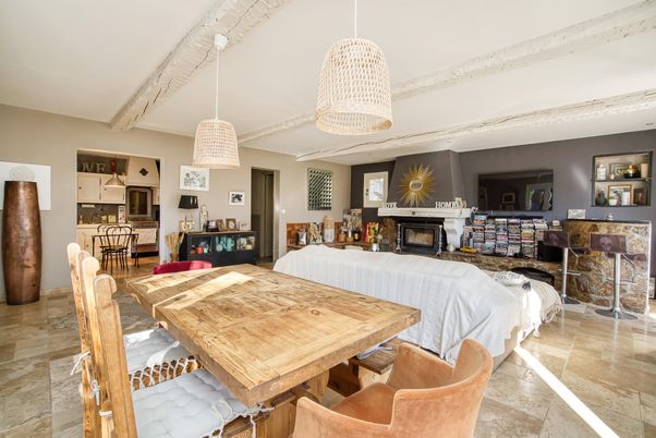 Dining room, Fireplace, Interior, Living room, Pendant Lights