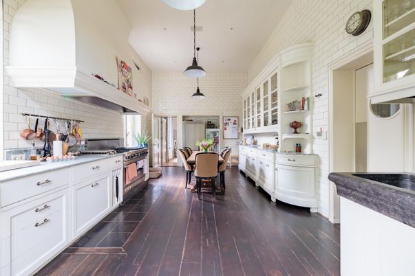 Dining room, Interior, Kitchen, Pendant Lights, Wood Texture Flooring
