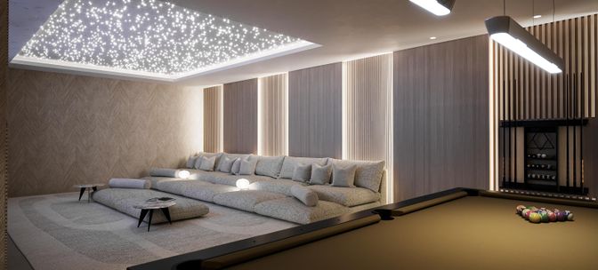 Billiard Table, Game Room, Interior, Living room, Recessed Lighting