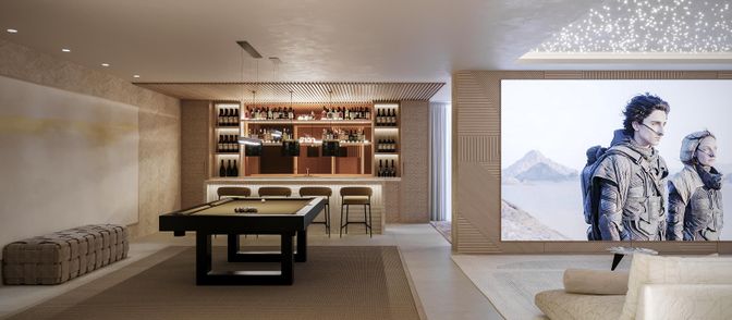 Billiard Table, Game Room, Interior, Pendant Lights, Recessed Lighting