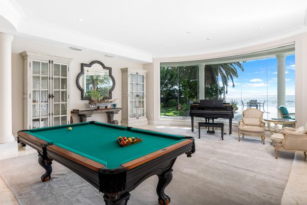 Billiard Table, Game Room, Interior, Piano, Recessed Lighting, Water