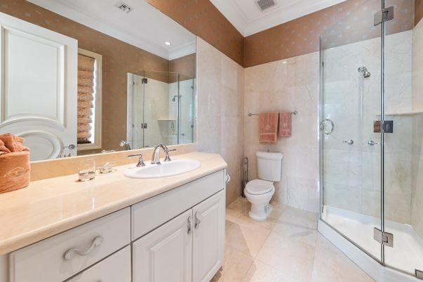 Bathroom, Dual Sink Vanities, Glass Shower, Interior, Recessed Lighting