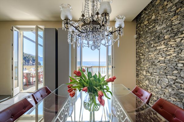 Chandelier, Dining room, Interior, Stone Walls, Water