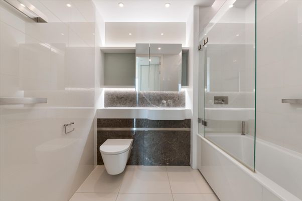 Bathroom, Glass Shower, Interior, Recessed Lighting
