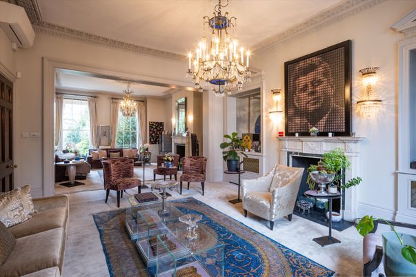 Chandelier, Fireplace, Interior, Living room
