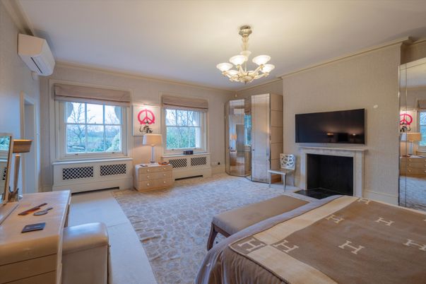 Bedroom, Chandelier, Fireplace, Interior