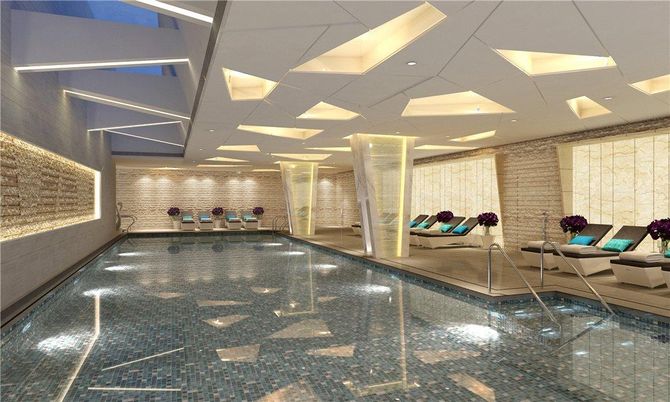 Interior, Pool, Recessed Lighting, Stone Walls