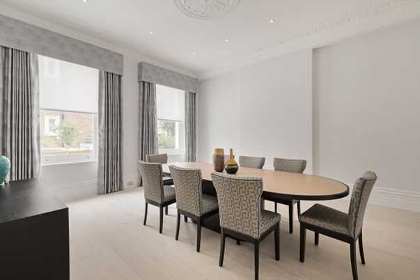 Dining room, Interior, Recessed Lighting, Wood Texture Flooring