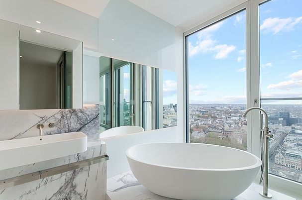 Bathroom, Free Standing Baths, Interior, Marble, Recessed Lighting